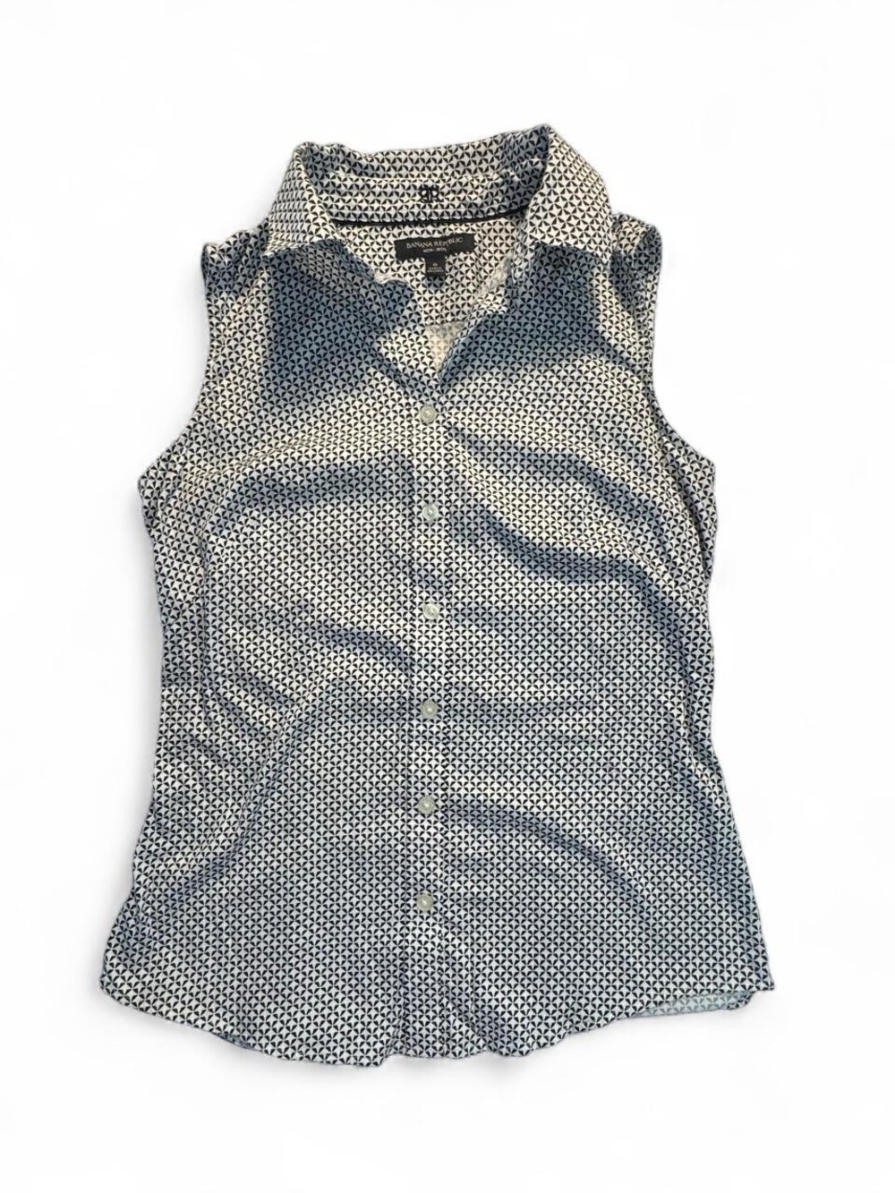 Banana Republic Non-Iron Sleeveless Blouse Size 6 Black White Geometric Print